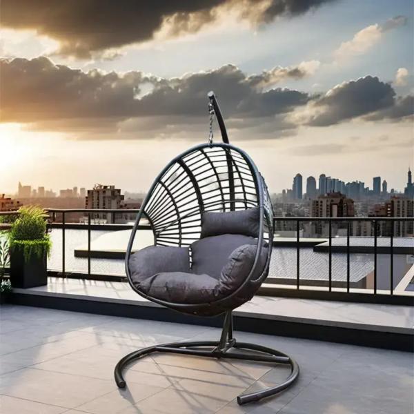 Maximum Comfort Black Cotton Fabric Hammock Swing Chair With Iron Tube Frame