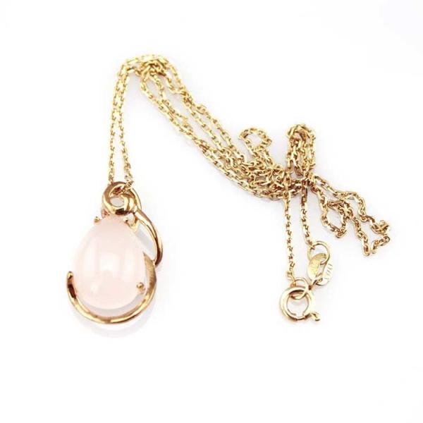 Rose Gold Plated 925 Silver Pear Shaped Rose Quartz Cubic Zirconia Pendant (P32)