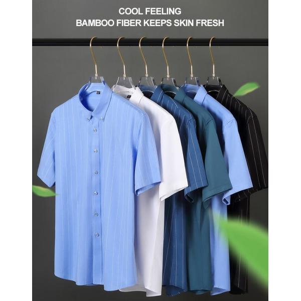 Camisa masculina de verão resistente a rugas e microelástica com tecido de fibra de bambu de seda de gelo