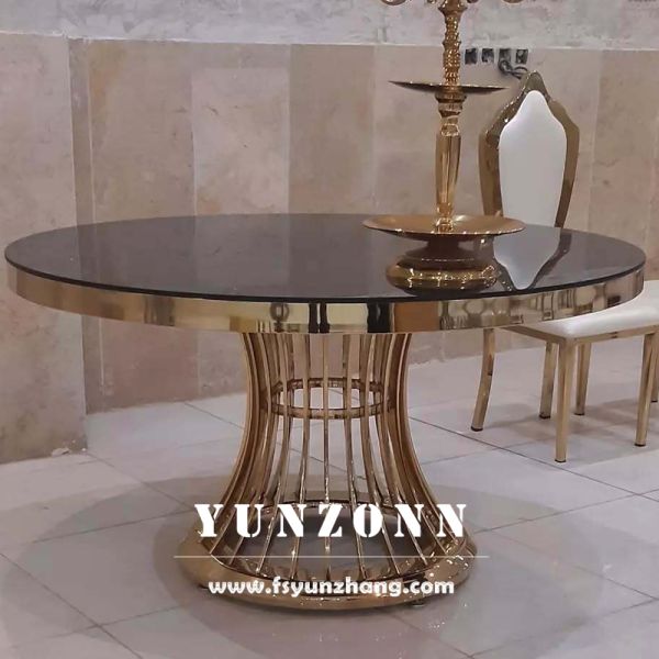 New Gold Frame Hollow Design Event Party Wedding Round Dinning Table Set