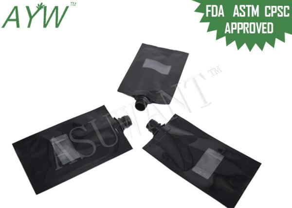 Glossy Black Liquid Spout Bags Clear Window For Soft Drinks / Energy Drinks