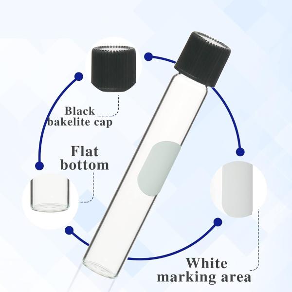 Borosilicate Glass Serological Test Tubes with Black Bakelite Screw Caps Silicon Liners, Vol.30ml 20x150mm