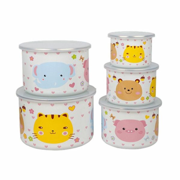 Daily Using Enamel Container Set Enamel Mixing Bowl Multipurpose Tableware Food Storage
