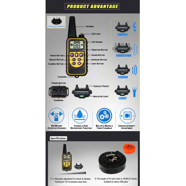 High Quality Waterproof Pet dog anti bark remote electric shock dog training collars 800m for 3 dogs