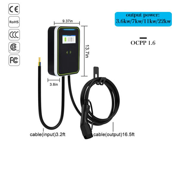 EV-HW Electric Car Charging Wall Box 16A / 32A Gun Line With OCPP 1.6 Payment Features