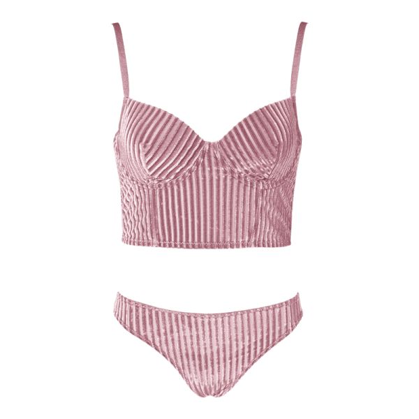 Thong Lingerie Set S-xl Plus Size Sexy Velvet Underwire Underwear Set Ladies Threaded Push up Gathered Adjustable Bra