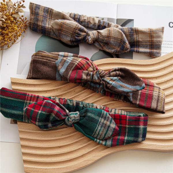 Christmas plaid rabbit ears hair band headband Japanese Korean women's stretch OEM LOGO accessories