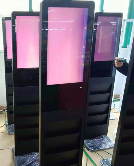 FCC Capacitive Multi Touch LCD Advertising Kiosk With Magazine Holder