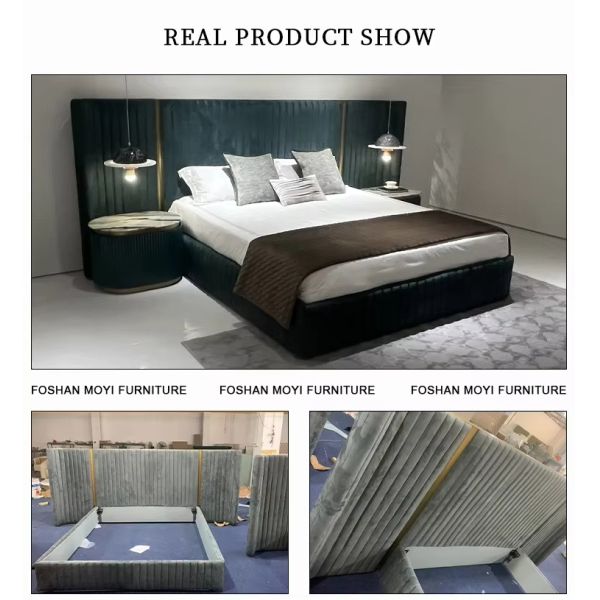 Synthetic Leather Upholstered King Size Bed Frame Melamine Panel Modern Italian Luxury Style Design Luxury Modern Style