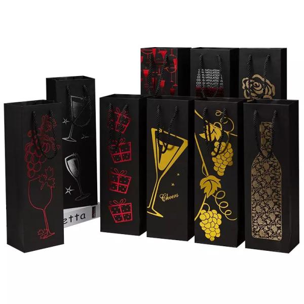 Cmyk Printed Paper Carrier Bags 11*35*9cm Kraft Wine Bottle Bags