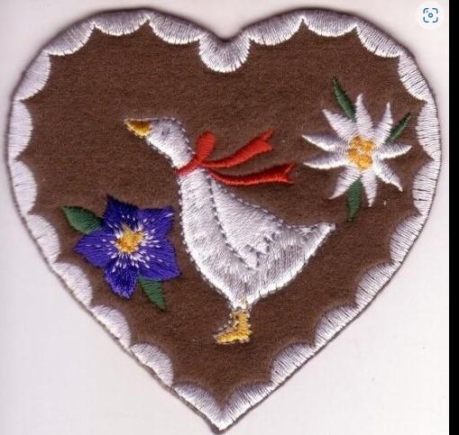 Iron On Clothing Embroidery Patch Country Goose Edelweiss Heart Twill Fabric Background