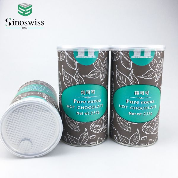 Food Grade Cocoa Powder Paper Cans Cylindrical Paper Box Packaging With Plastic Lid
