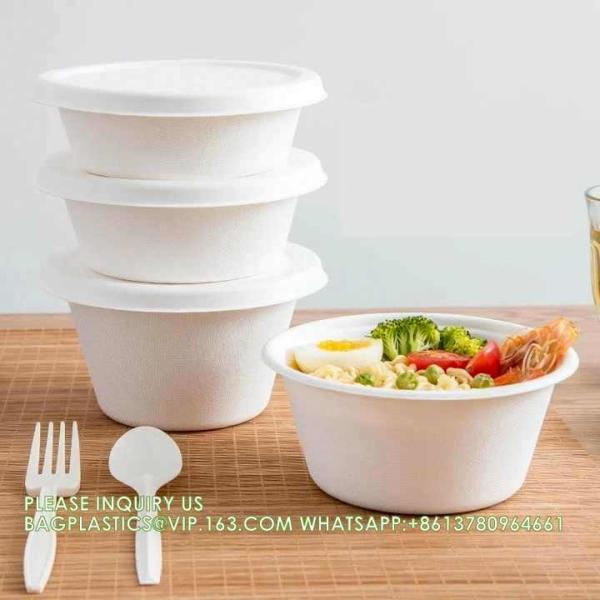 Disposable Bagasse Food Box To Go Lunch Paper Bowl 22 OZ Heavy Duty Bagasse Bowls