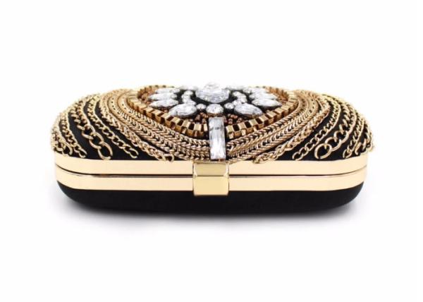 Vintage Retro Crystal Evening Clutch Bags Fashion Bead With Black Velvet