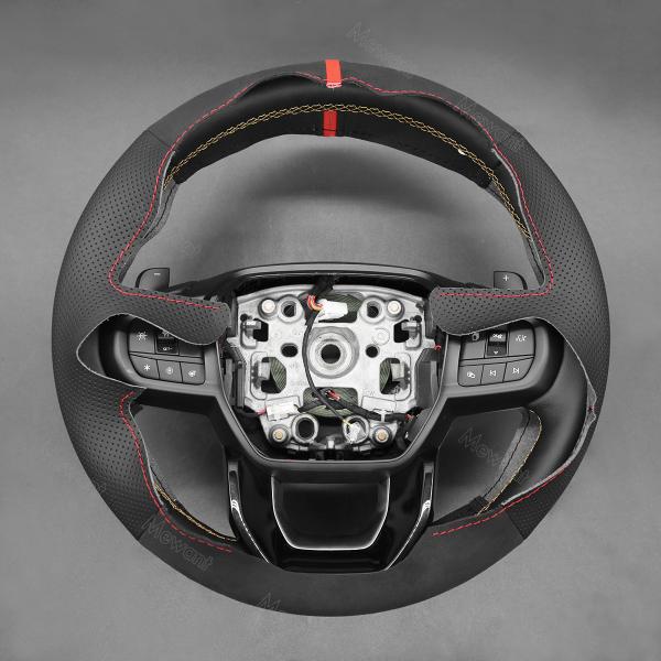 Custom Hand Stitching Black Smooth Faux PU Artificial Leather Steering Wheel Cover for Ford Ranger Everest 2022-2023