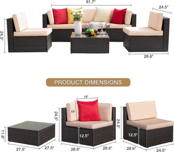 Patio Rattan Furniture Set Hidden Storage, 7 Sofa Sections, Outdoor Wicker Conversation Set, Natural Color Rattan