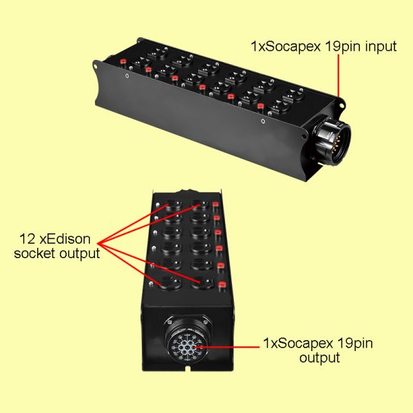 SOCAPEX 19-Pin Input to 12-Way Rack Mount Steel Power Distribution Box for Stage DJ Lighting Equipment