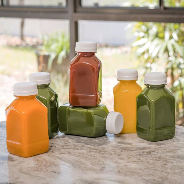 Food Grade Bpa Free Pet Beverage Milk Bottles 8oz 12oz 16oz Empty Plastic Square Juice Bottles With Caps