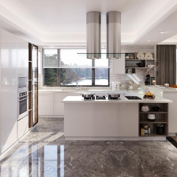 Armário de cozinha moderno com painel de porta acrílico