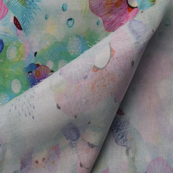 Luxury Polyester Cotton Fabrics light blue Floral Woven Dress Trouser Ramie
