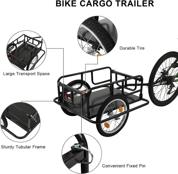 Foldable Bike Cargo Trailer with Bike Hitch, Bicycle Wagon Trailer with 16 Wheels & Reflectors, Large Loading