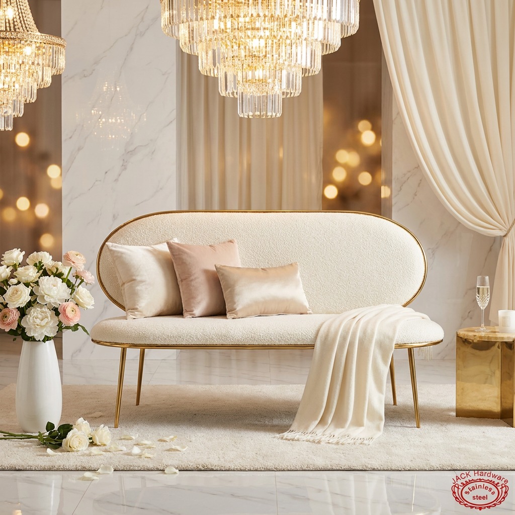 WENDING Cream Oval Arc-Back Bouclé Double Sofa – Nordic Luxury Hotel Wedding Loveseat