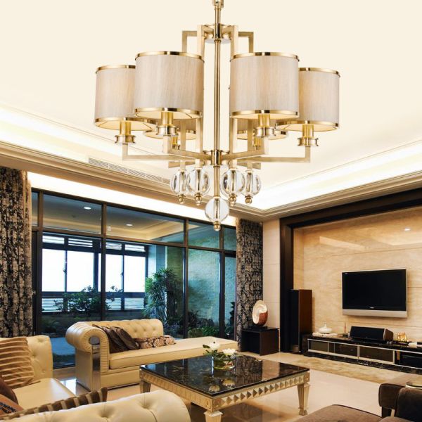 Brass Body Crystal Shade LED Chandelier with 50000 Hours Lifespan for Modern Dining Room Lighting