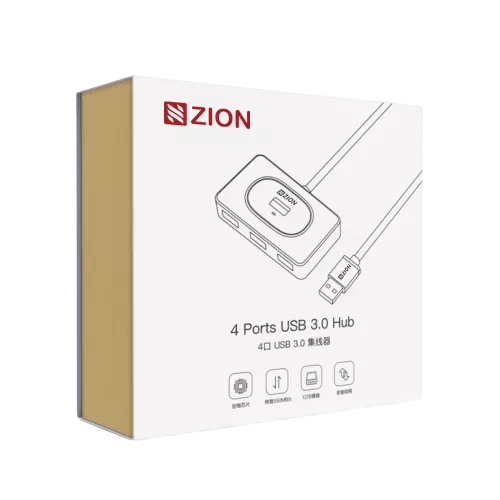 USB 3.0 Square 4-Port Hub Black/White High Speed USB Hub for Expanding Connectivity with Stylish Design