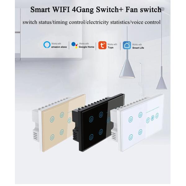 Glomarket Tuya Smart Wall Touch Switch Glass Panel Electrical Light And Fan Switch Smart Life Alexa Voice Control