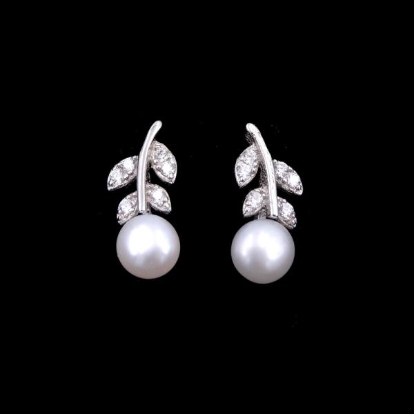 Циркон серег жемчуга серебра белого золота для женщин Веддинг помолвка