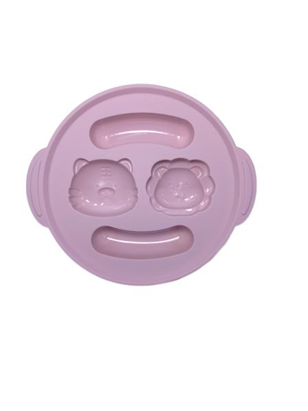 Round Divided Mushie Silicone Suction Plate Pink Personlised With Size Is 23*18*3.7 cm And Weight Is 115 Gram