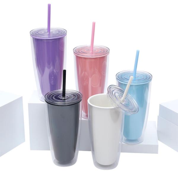 Outdoor Plastic Cup with Lid and Straw 710ML Capacity Reusable Straw Cup
