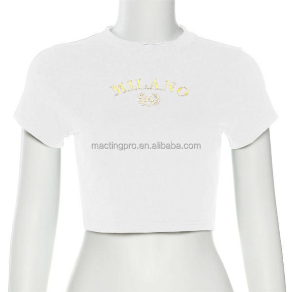 2024 Custom Embroidery Letter Logo Crop Top Baby Tees Women Y2k Tight Tshirt