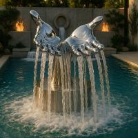 Grande sculpture de fontaine en acier inoxydable moderne