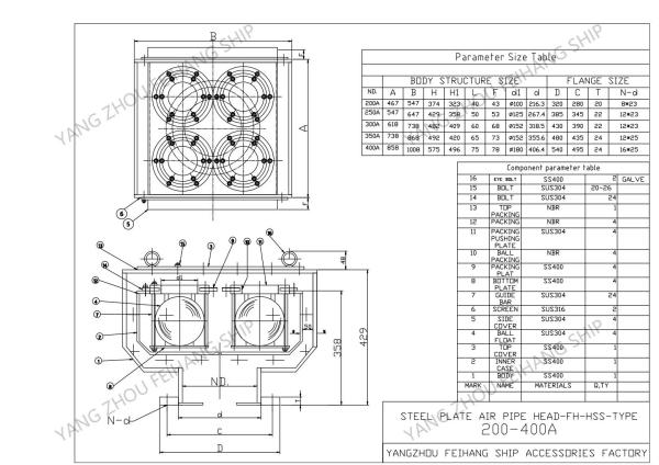 STEEL PLATE AIR PIPE HEAD MODEL:HSS-TYPE FH-5K-400A  INTERNAL COMPONENTS -4 FLOATING BALLS