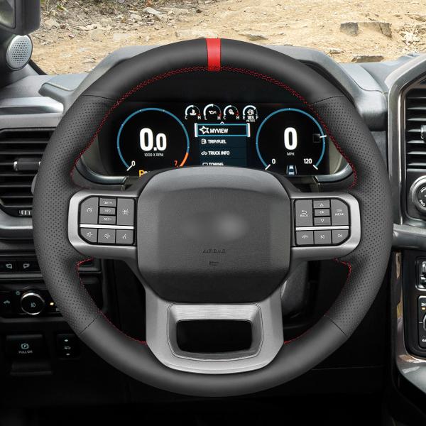Custom Hand Stitching Artificial Leather Steering Wheel Cover for Ford F-150 F150 Lightning 2021 2022 2023