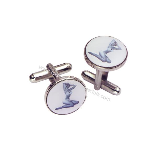 Zinc Alloy, Aluminum, Stainless Steel Cufflink With Synthetic Enamel, Offset Printing And Nickel Plating