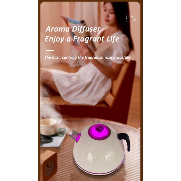 Aroma Diffuser and Humidifier Teapot-Shaped Aroma Diffuser 7-Color LED Simulated Boiling Water for Home