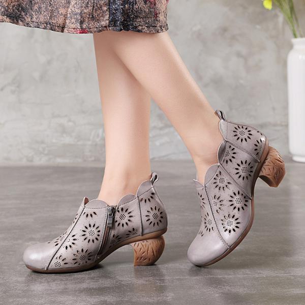 S437 Spring And Summer New Women'S Shoes Original Retro Handmade Leather Stitching Round Toe Thick Heel Mid-Heel Single