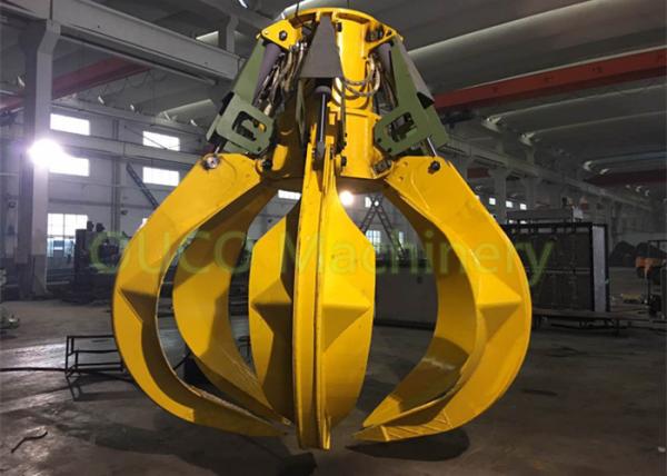 High Efficiency Orange Peel Grab , Yellow Scrap Metal Grapple Low Noise