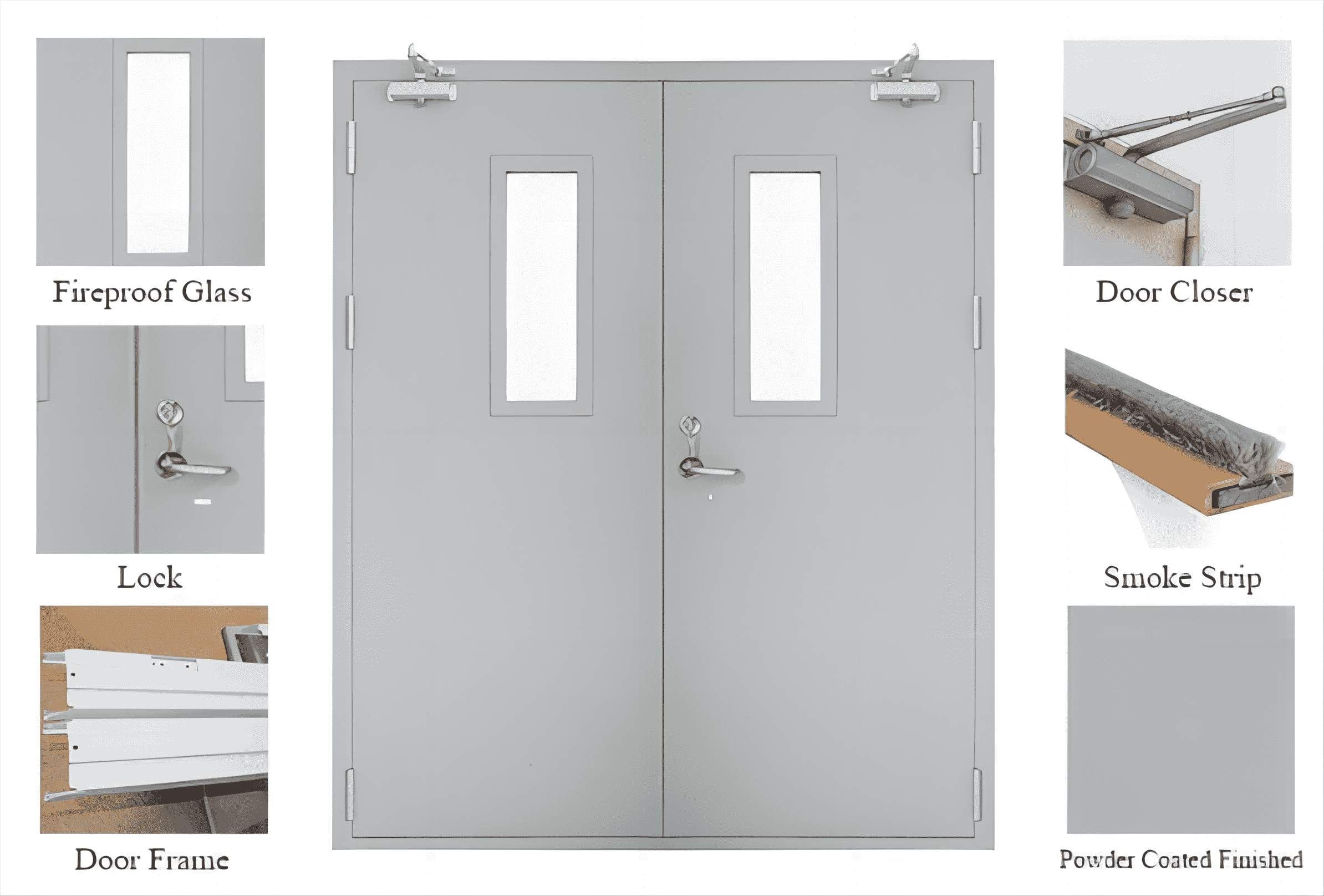 Galvanized Steel Fire Proof Door Fire Resistant Double Fire Rated Door Custom