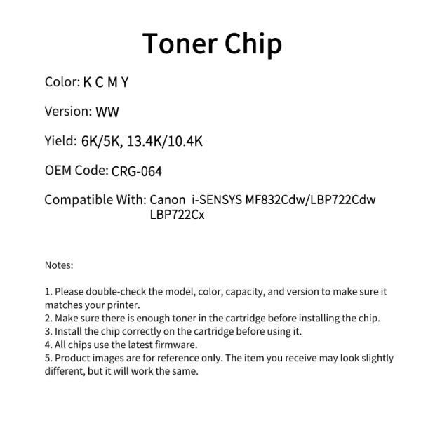CRG-064 CRG-064H Compatible Toner Cartridge Chip For i-SENSYS MF832Cdw LBP722Cdw LBP722Cx
