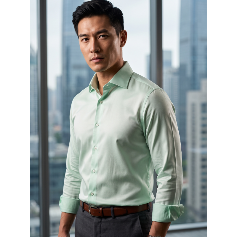 Premium Bespoke CVC Mint Green Shirt Fabric C60%T40% Twill Weave Fabric