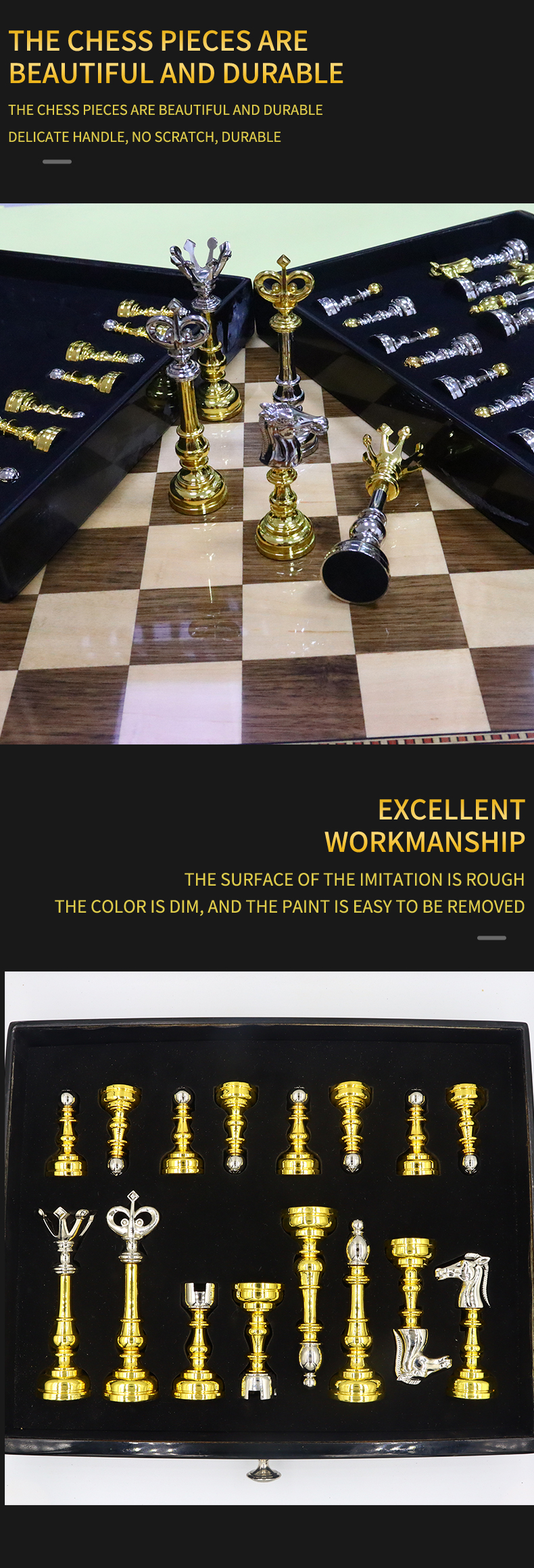 Luxury Zinc Alloy Material Chess Set with 40*40*3.5cm Size and Customized Logo Chess Board