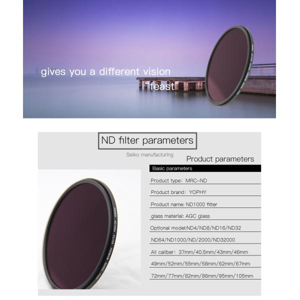 Optical Glass Neutral Density Filter 10 Stop ND Filter ND1000 for Landscape Photography