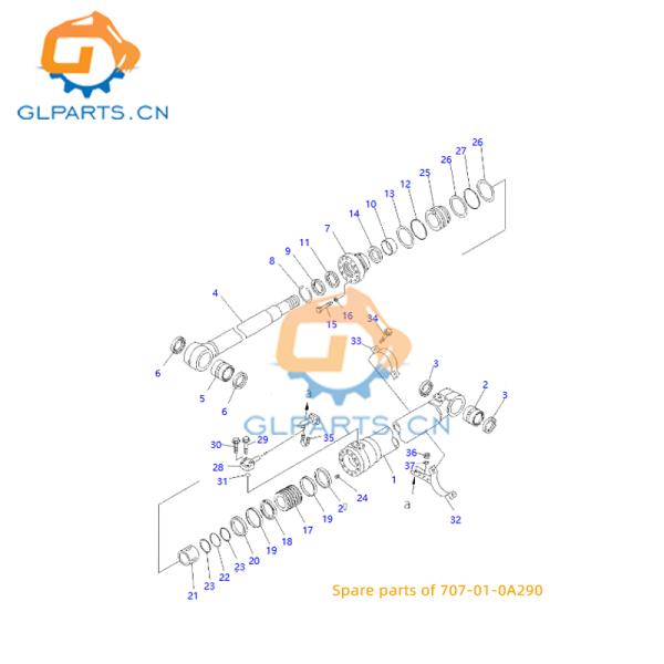 PC200-7 cilindro de empuje hidráulico 707-01-0A290 para piezas de repuesto de excavadoras Komatsu