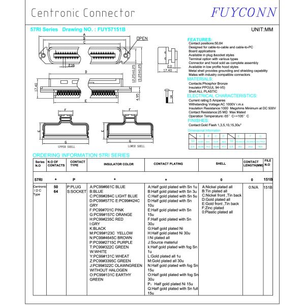 Разъем чемпиона штепсельной вилки IDC мыжской Centronic Pin RJ21 64 с прямым входом кабеля