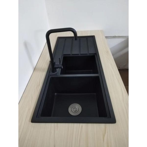 black double bowl granite inset sink /composite quartz sink with drainboard