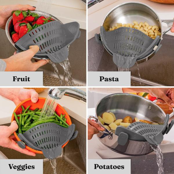 BPA Free Silicone Clip On Strainer For All Pots And Pans Pasta Strainer Clip On Food Strainer For Meat Vegetables Fruit