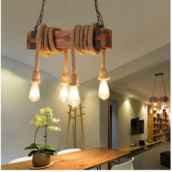 Vintage Loft Industrial Wooden Chandelier Restaurant Lighting Lamp Bar Coffee Bar  Rope Chandelier(WH-VP-219)